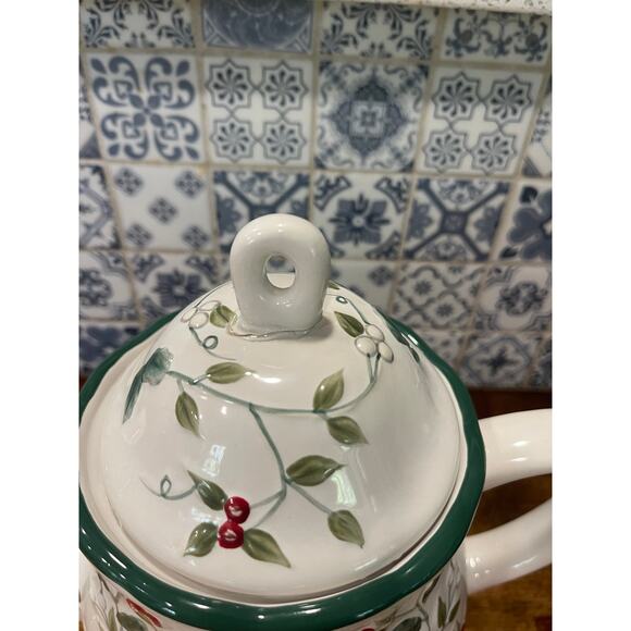 Pfaltzgraff Winterberry Ceramic Teapot | Hand-Painted Holly & Berry Design - Picture 5 of 6